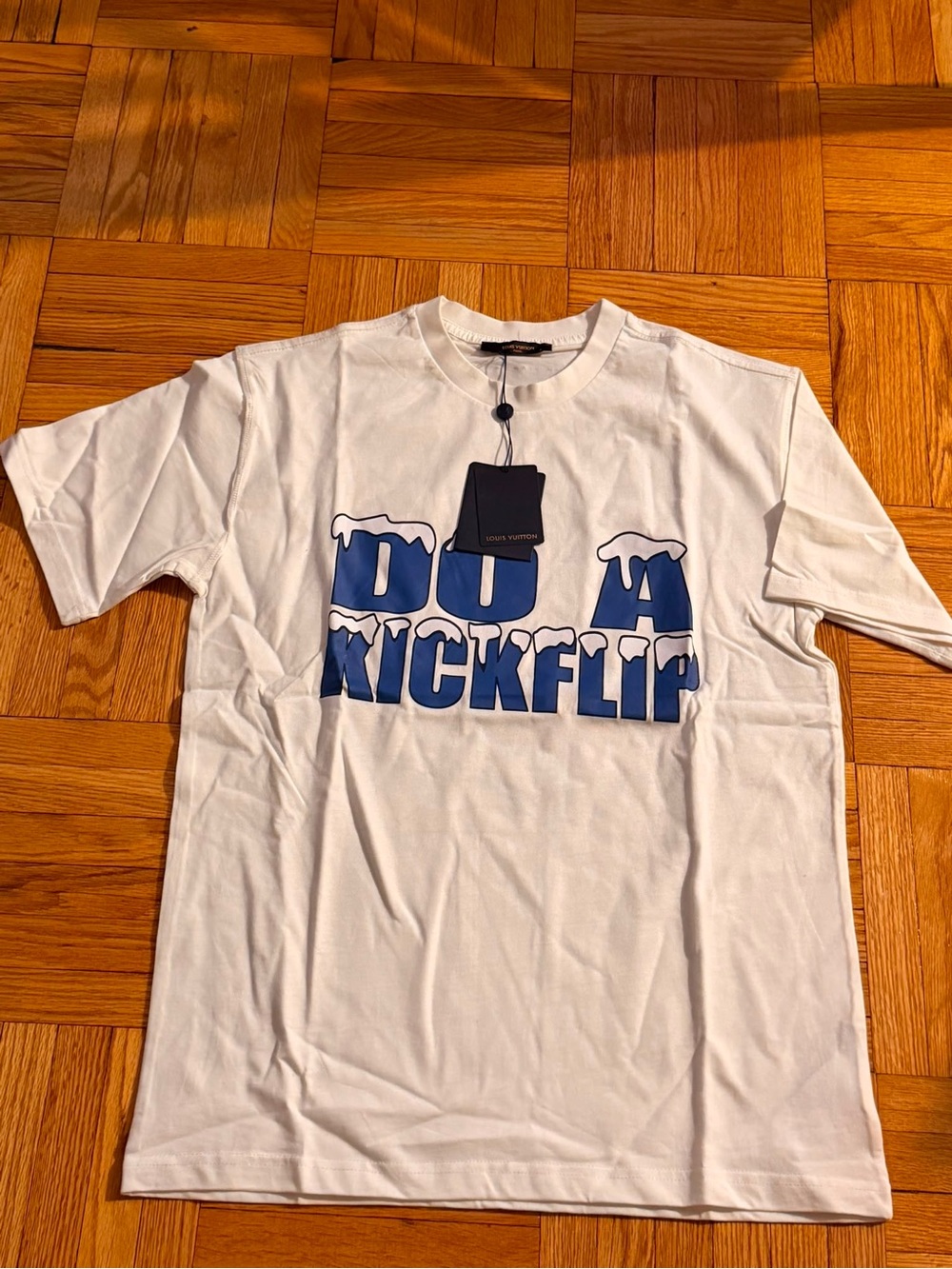Louis Vuitton White Short Sleeve Tee with Blue Graphic